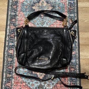 Michael Kors Black Leather Shoulder Bag with Gold Accents